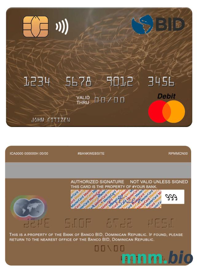 Dominican Republic Banco BID przykład karty mastercard w formacie PSD